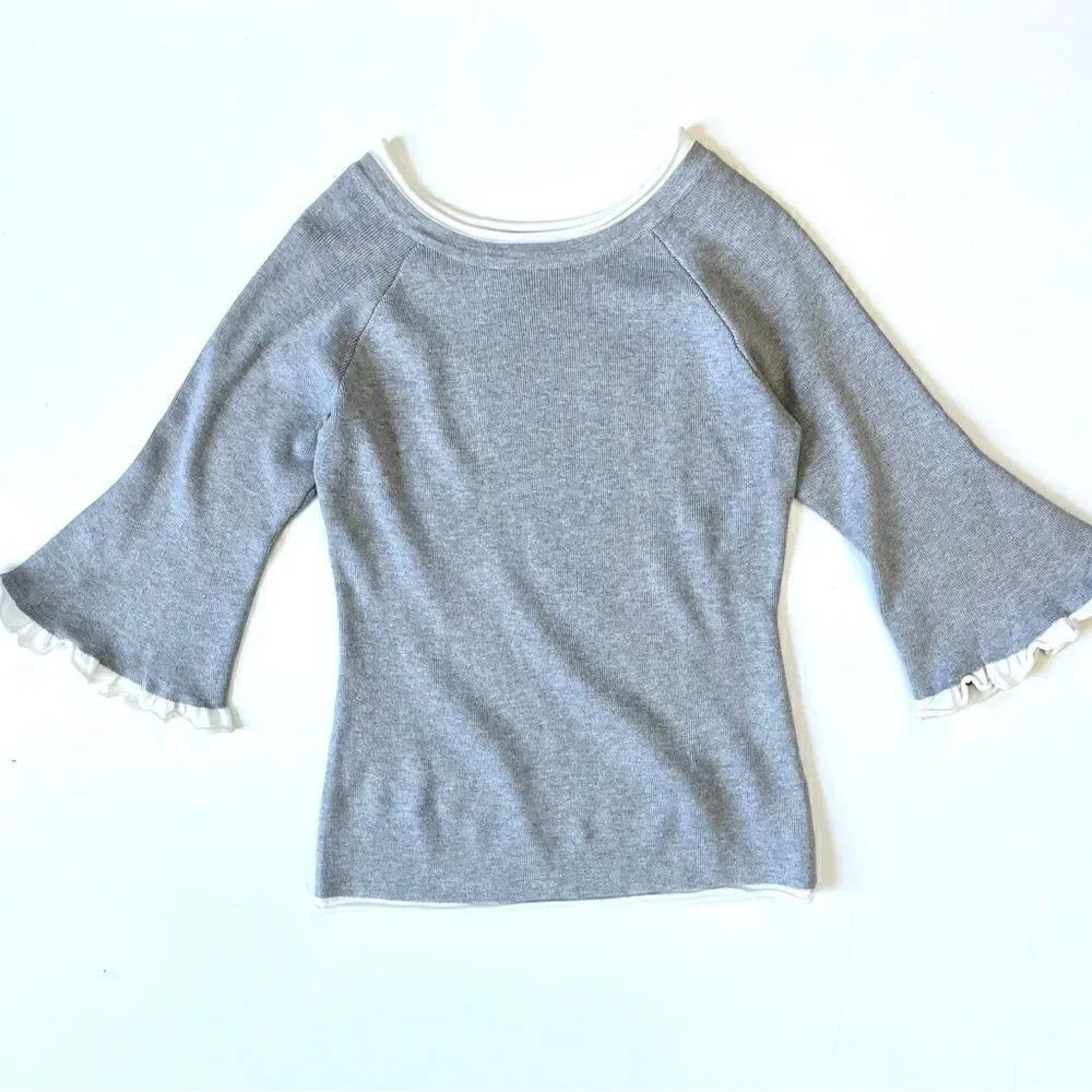 Vila Milano Grey Ruffle Sleeve Sweater Small